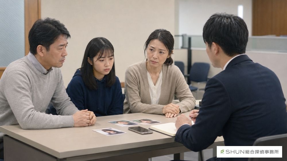 家族の人探しで警察に相談すべきケースを確認する様子