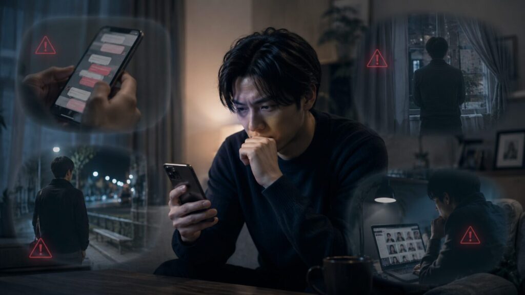 風俗嬢の人探しでやってはいけない行動を注意喚起するイメージ