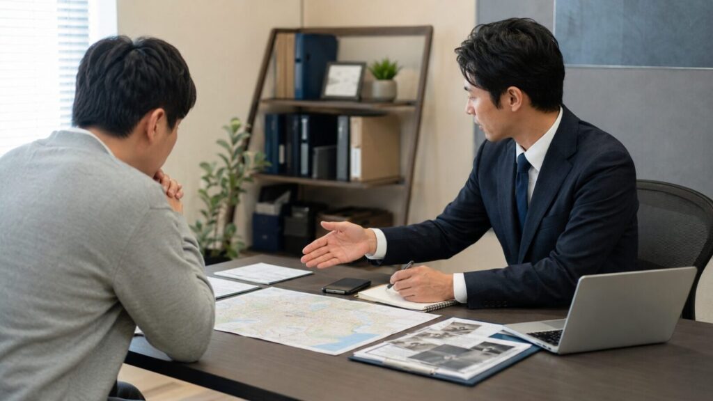 風俗嬢の人探しについて探偵に相談している様子