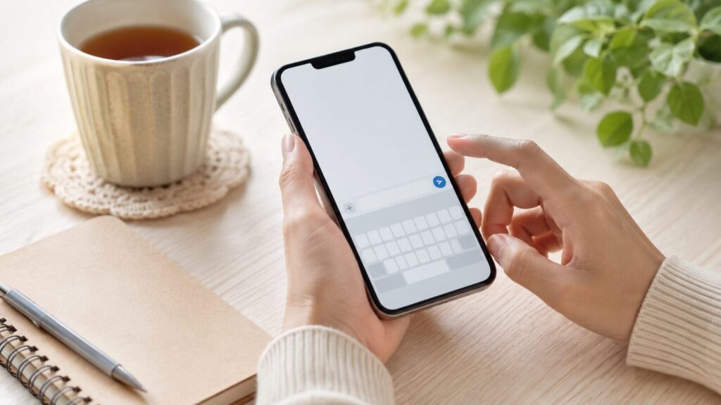 相手に負担をかけない連絡文面を考えるスマートフォンのイメージ