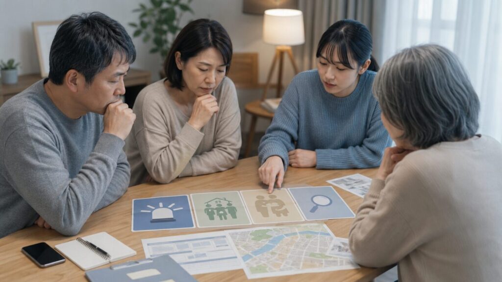 認知症の行方不明で警察や自治体や探偵の相談先を整理している様子