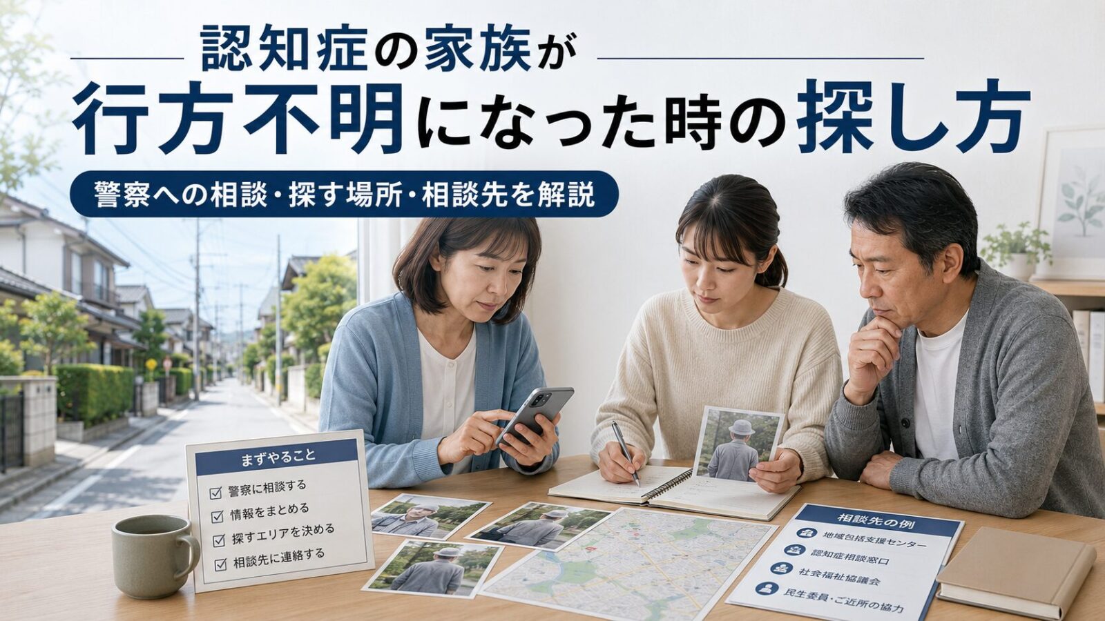 認知症の家族が行方不明になった時の探し方を解説するアイキャッチ画像