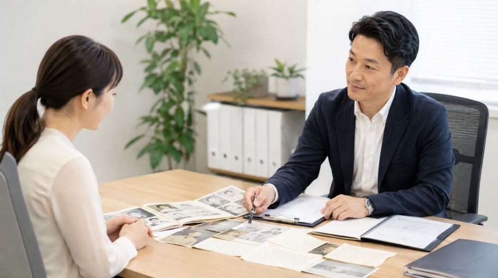 旧姓しかわからない人探しについて探偵に相談しているイメージ