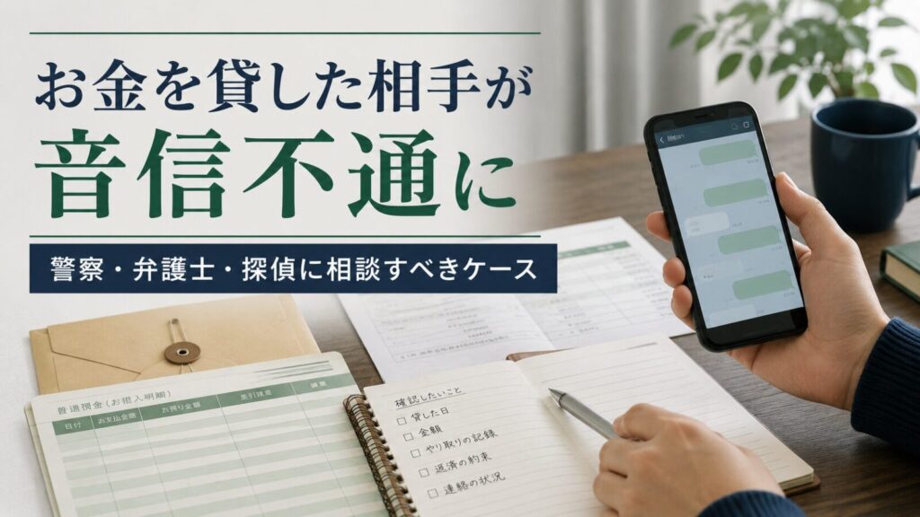 お金を貸した相手が音信不通になった時の相談先を整理する記事アイキャッチ