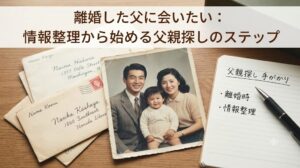 :離婚した父に会いたい方が古い写真や資料を整理しているイメージ