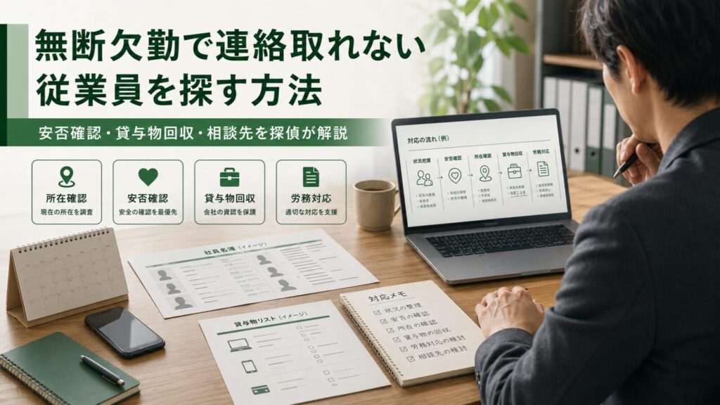 無断欠勤で連絡が取れない従業員を探す方法を解説するイメージ
