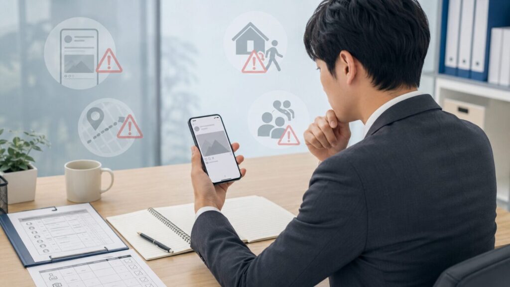 無断欠勤の従業員を探す際のNG行動を注意するイメージ