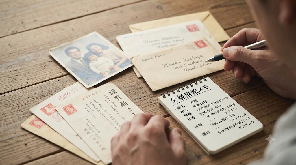 昔の住所、写真、親族から聞いた話などが手がかりになることがあります。
