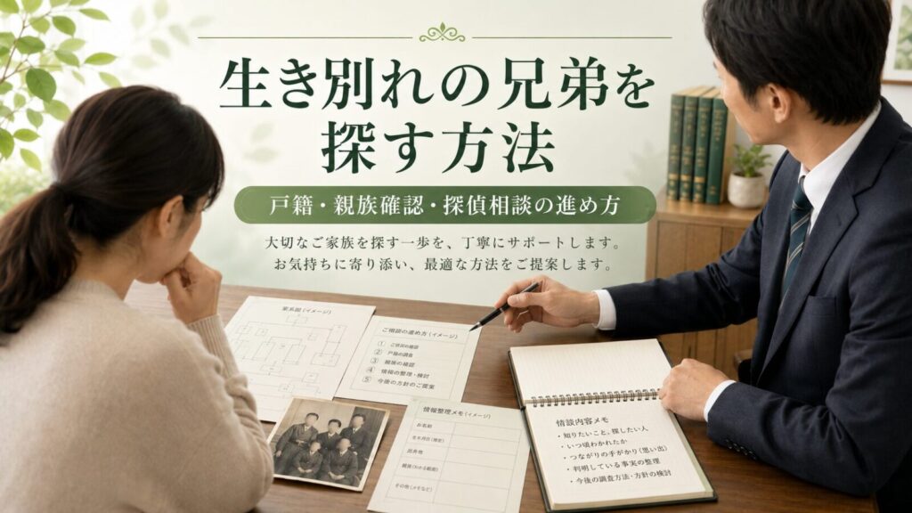 生き別れの兄弟を探す方法を相談室で整理しているイメージ