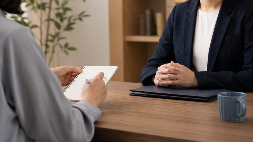 妊娠後に連絡が取れない相手について、専門家に相談している様子