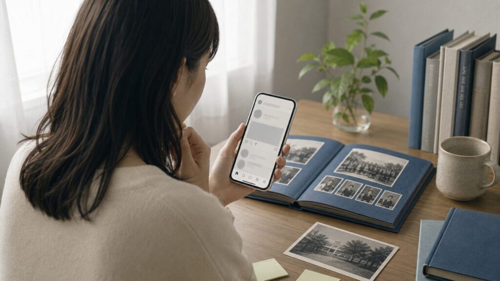 卒業アルバムの個人情報をSNSに載せないよう注意するイメージ