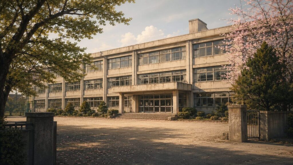 昔の同級生や恩師を思い出す落ち着いた学校外観
